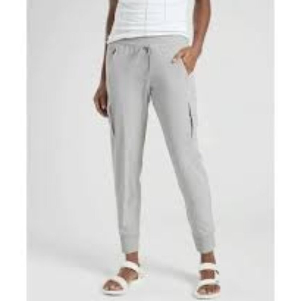 Athleta Sutton Tern Gray Cargo Jogger Pant Womens 14 Pull On Stretch Ankle